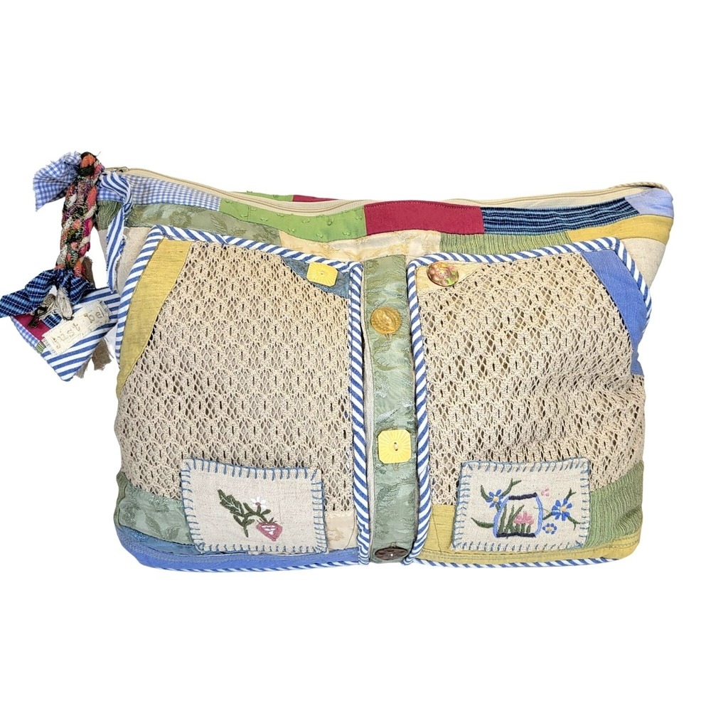 Handmade‎ Grannycore Patchwork Shoulder Bag Embroidered Floral Pockets Buttons - Picture 4 of 16